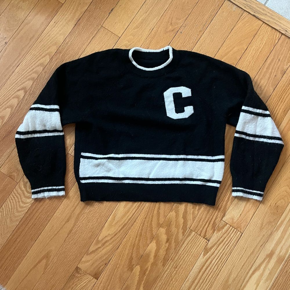 Y2K Wool Blend Sweater Women’s S - Varsity Collegiate Retro Black White